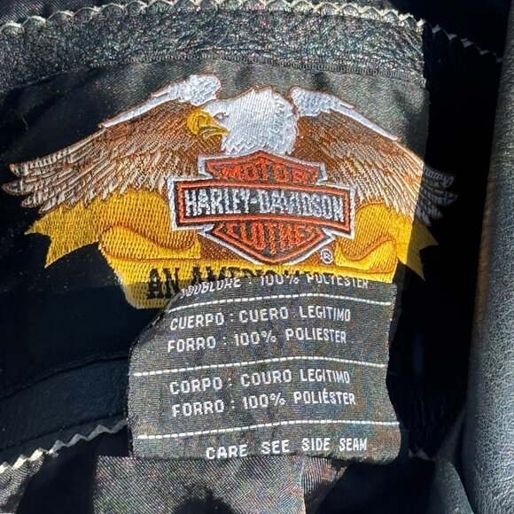 Vintage Harley-Davidson Black Leather Jacket Eagle Back Mens Size L - Picture 2 of 13